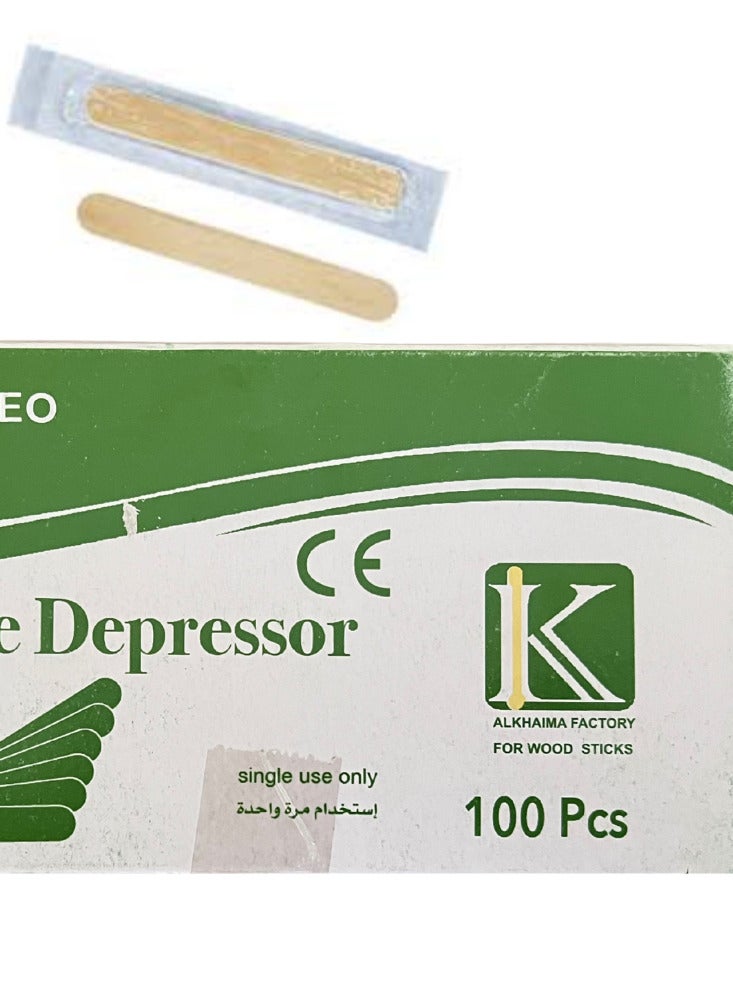 ALKHAIMA 100 PCS Wooden Tongue Depressor Sterile  - Image 1