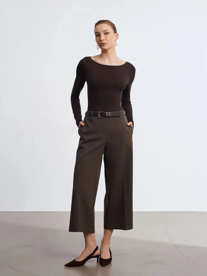 Dilvin DILVIN High-Waist Belted Crepe Culottes