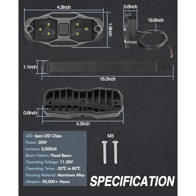 إكسفور مصباح قبة UTV مصباح داخلي UTV عالمي مع حامل قضيب دوار مصباح قبة LED مصباح قفص دوار مصباح كابينة ضوء خريطة لـ UTV Polaris Rzr شاحنة سيارة الطرق الوعرة عربة جولف جرار قارب - Image 3