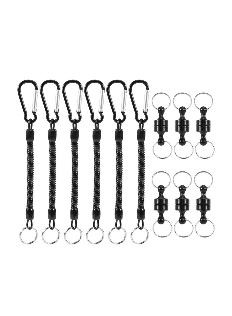 KASTWAVE Magnetic Release Holde, With Coiled Lanyard, Outdoor Mountaineering Camping Anti-lost Keychain for Fly Fishing Keeper Landing Net Connector (6 sets) - Image 1