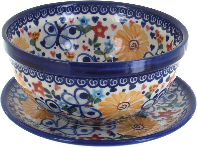 Blue Rose Polish Pottery Butterfly Berry Bowl with Saucer