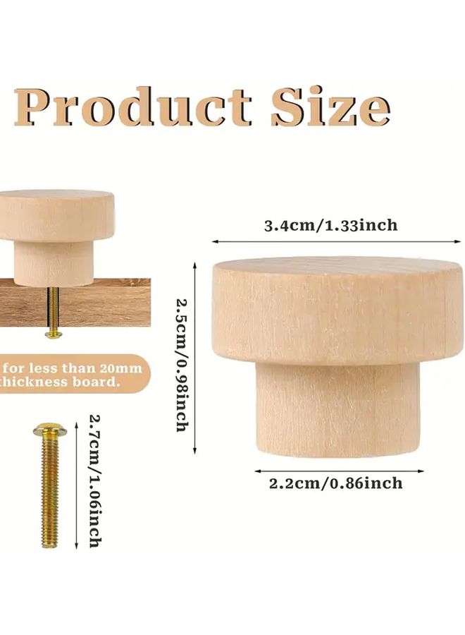 16pcs Polished Wooden Dresser Knobs Flat Top Round Cabinet Handles Mushroom Shaped Drawer Pulls For Cupboards Furniture One And Three Eighths Inch Diameter One Inch Height - Image 2