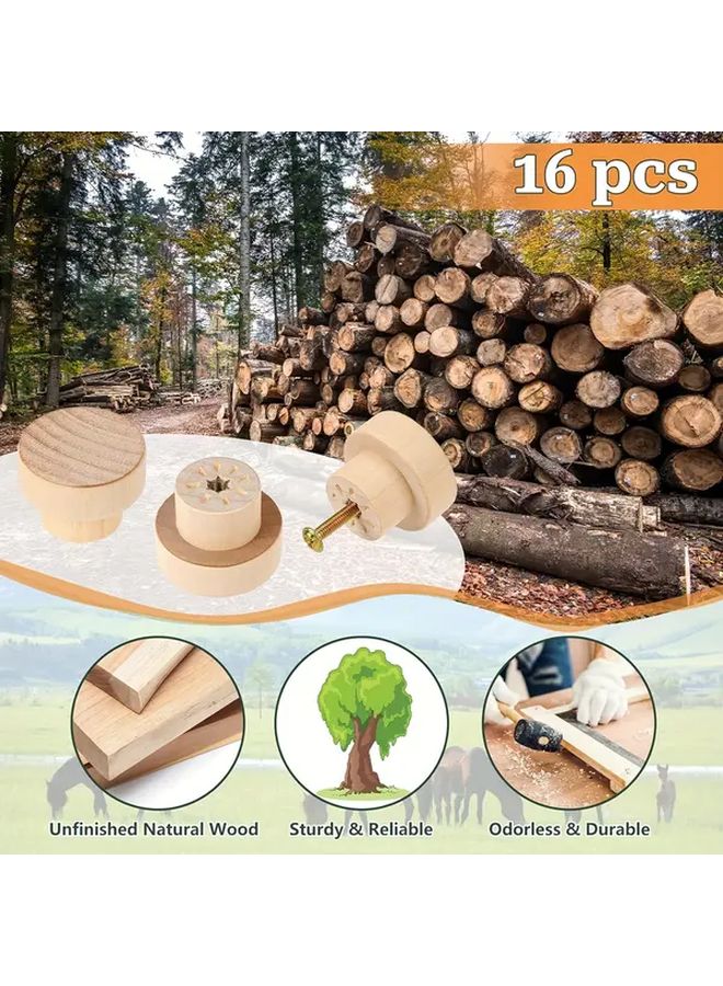 16pcs Polished Wooden Dresser Knobs Flat Top Round Cabinet Handles Mushroom Shaped Drawer Pulls For Cupboards Furniture One And Three Eighths Inch Diameter One Inch Height - Image 4
