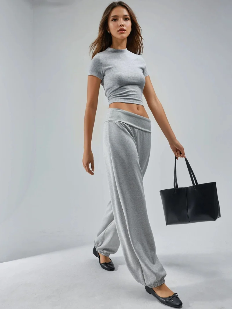 بوسيم BUSEM Women's Mid-Waist Straight Pull-On Trousers