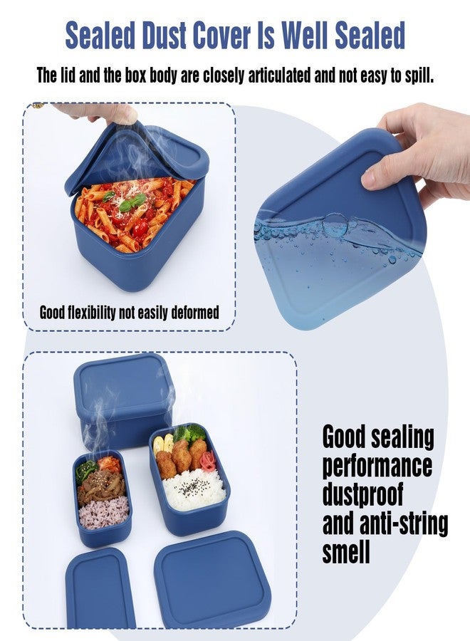 PercyEffie 3-Pack Silicone Lunch Box Food Containers Storage Box Rectangular Bento with Lids Airtight Leak-Proof Microwave Dishwasher & Freezer Safe 10.2oz 23.6oz 44oz Dark Blue - Image 5