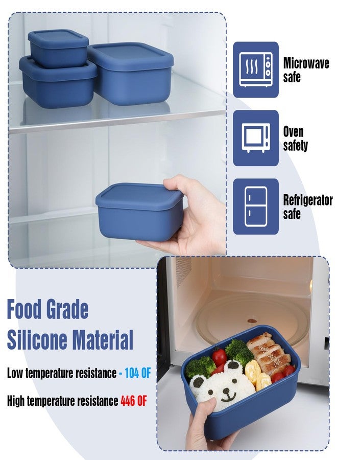 PercyEffie 3-Pack Silicone Lunch Box Food Containers Storage Box Rectangular Bento with Lids Airtight Leak-Proof Microwave Dishwasher & Freezer Safe 10.2oz 23.6oz 44oz Dark Blue - Image 4