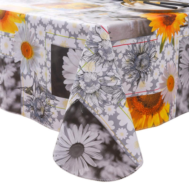 Heavy Duty Vinyl Tablecloth with Flannel Backing Waterproof OilProof Plastic Table Cloth StainResistant Wipeable Rectangle or Square Table Cover for Indoor and Outdoor Sunflower 52X70 Inch
