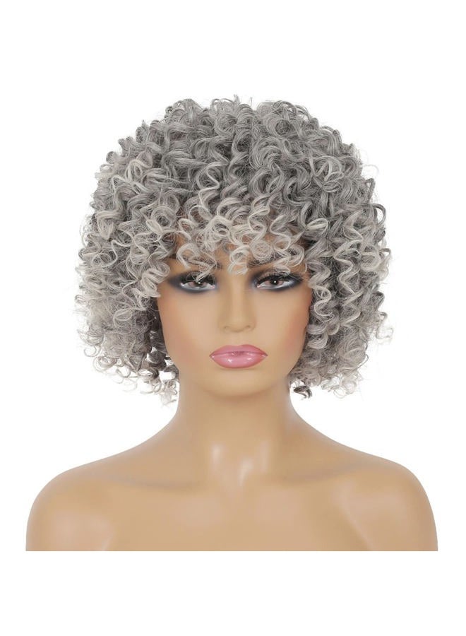 Tseses Short Curly Grey Wig for Women Fluffy Layered Gray Old Lady Synthetic Wigs with Bangs Natural Looking Daily Cosplay Halloween Hair Wigs - Image 2