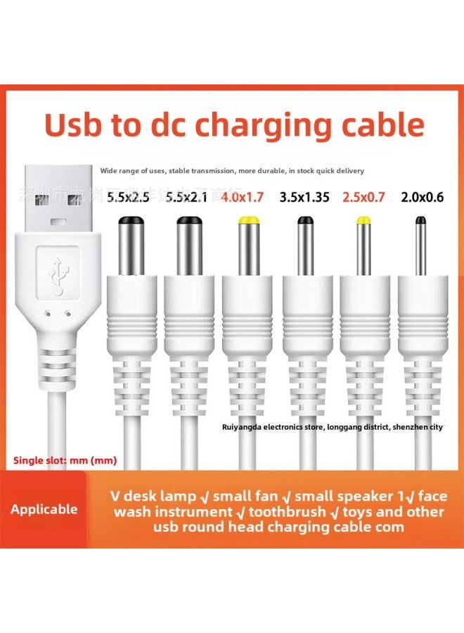 Loquat DC5V Round Hole Charging Cable Desk Lamp Electric Fan Toy Universal USB Power 2.53.54.05.5mm Data Cable-Color:White-2.5X0.7MM - Image 1
