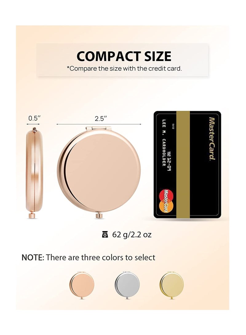Generic 2 PCS Double-Sided Compact Makeup Mirrors, 1X/2X Magnification, Metal Pocket Size, Round Design, Rose Gold Finish  - Image 2
