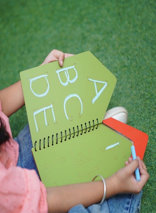 The Funny Mind Hut Shape Wooden A to Z English Capital Alphabets Reusable Chalk Book for Preschool, Early Learners, and Montessori Kids, Tracing Slate, Writing Practice Book for Beginners - Image 3