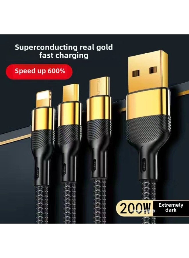 Data Cable Fast Charging Three-in-one One-to-three Charging Cable Is Suitable For Apple Huawei Android Typec Interface-Color:Black  Speed Up 1200% Recommended-2m - Image 4