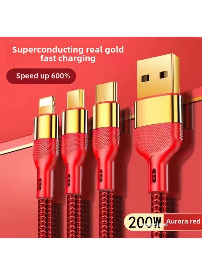 Data Cable Fast Charging Three-in-one One-to-three Charging Cable Is Suitable For Apple Huawei Android Typec Interface-Color:Black  Speed Up 1200% Recommended-2m - Image 3