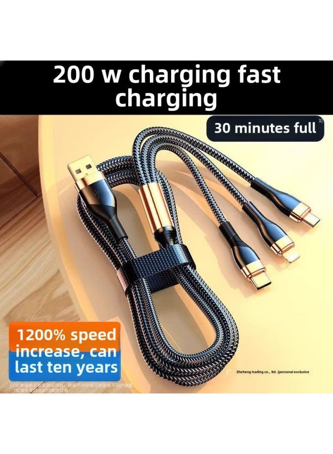 Data Cable Fast Charging Three-in-one One-to-three Charging Cable Is Suitable For Apple Huawei Android Typec Interface-Color:Black  Speed Up 1200% Recommended-2m - Image 2