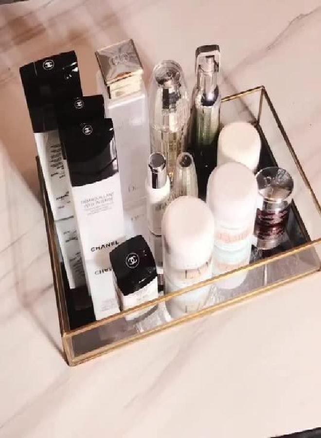 Sooyee Gold Tray Mirror, Rectangle Mirror Tray can Hold Perfume, Jewelry, Cosmetics, Makeup, Magazine and More,Decorative Tray for Vanity,Dresser,Bathroom,Bedroom(12”x8”) - Image 5