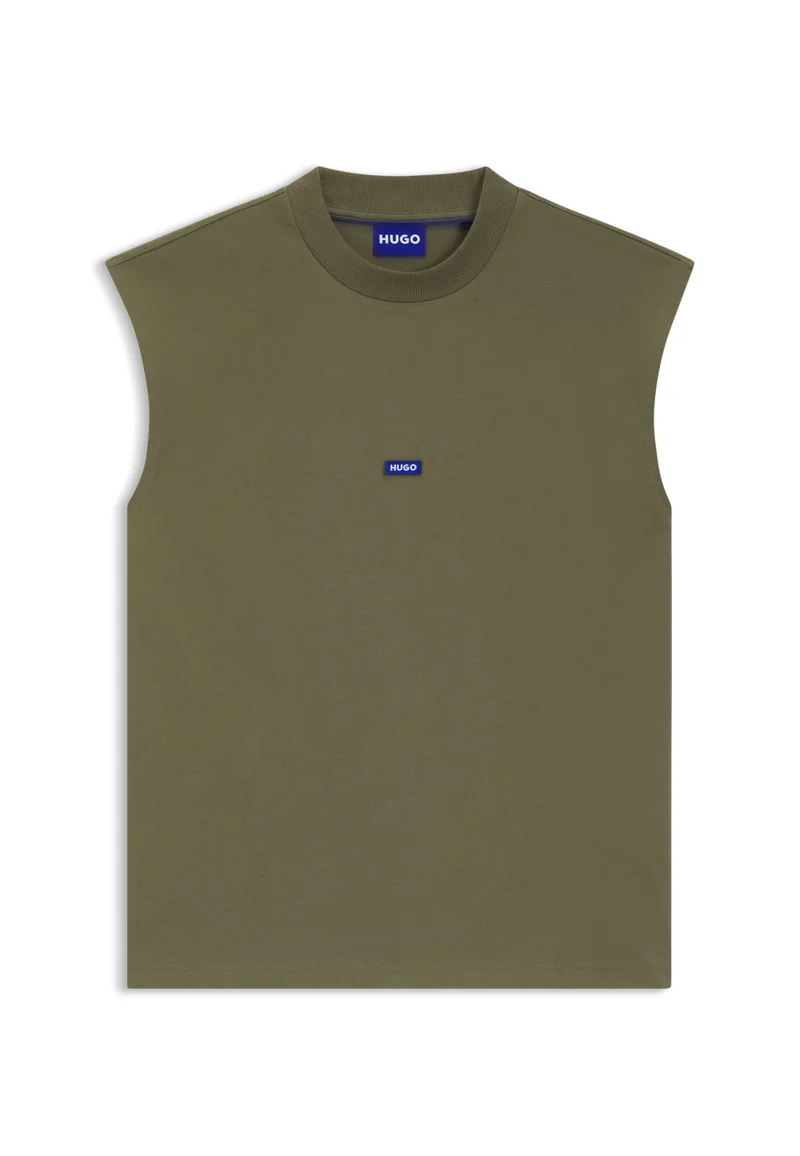HUGO Sleeveless cotton-jersey T-shirt with blue logo label