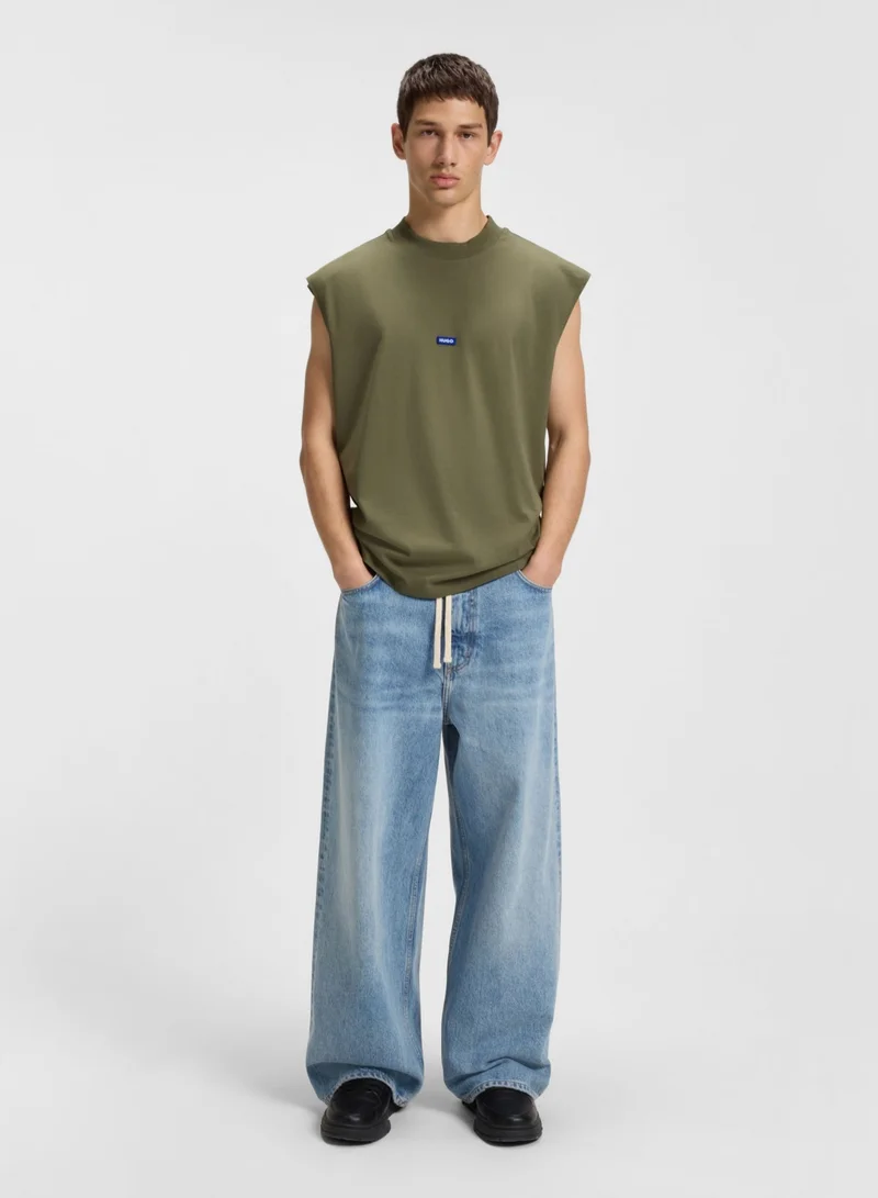 HUGO Sleeveless cotton-jersey T-shirt with blue logo label