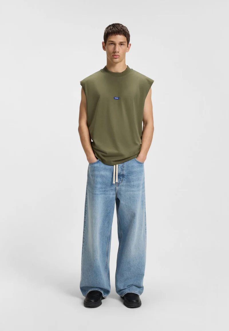 HUGO Sleeveless cotton-jersey T-shirt with blue logo label