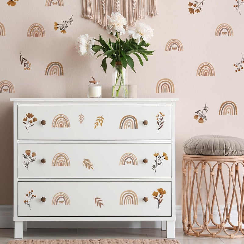 YouRfocus Boho Rainbow Floral Wall Decals for Nursery & Kids Room â€“ Set of 96 Removable Peel and Stick Wall Stickers, Neutral Boho Home Decor (12 Sheets - Image 5