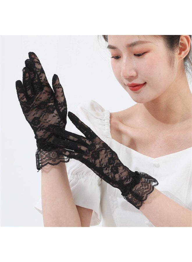 قبعة نسائية فاتنة قبعة عتيقة بغطاء من الريش قبعة حفل شاي ديربي عصابة رأس وقفازات قصيرة من الدانتيل المزين بالزهور، أسود - Image 4