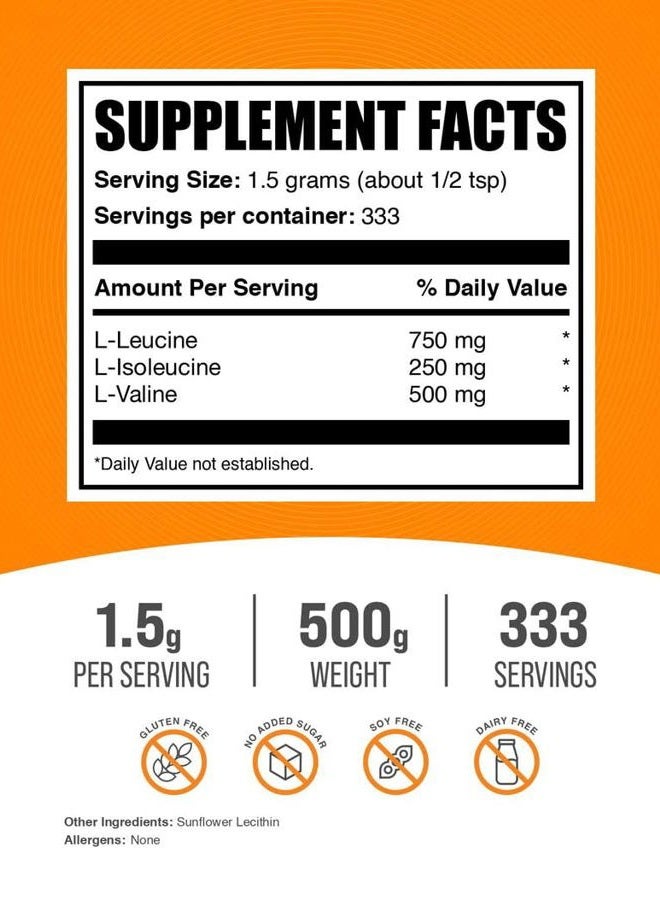 BulkSupplements .com BCAA 3:1:2 Powder - BCAA Supplements, Branched Chain Amino Acids Powder - Unflavored & Gluten Free, 1.5g per Serving, 500g (1.1 lbs) (Pack of 1) - Image 2