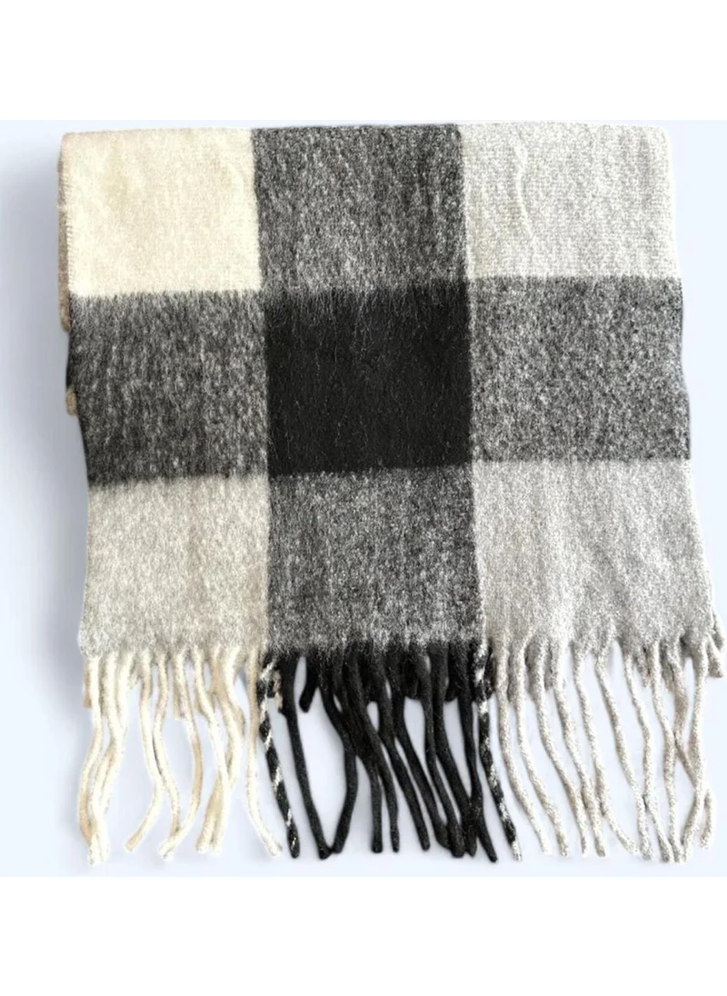 باهلس Imported Puffy Black and White Square Patterned Scarf Shawl Shoulder Shawl