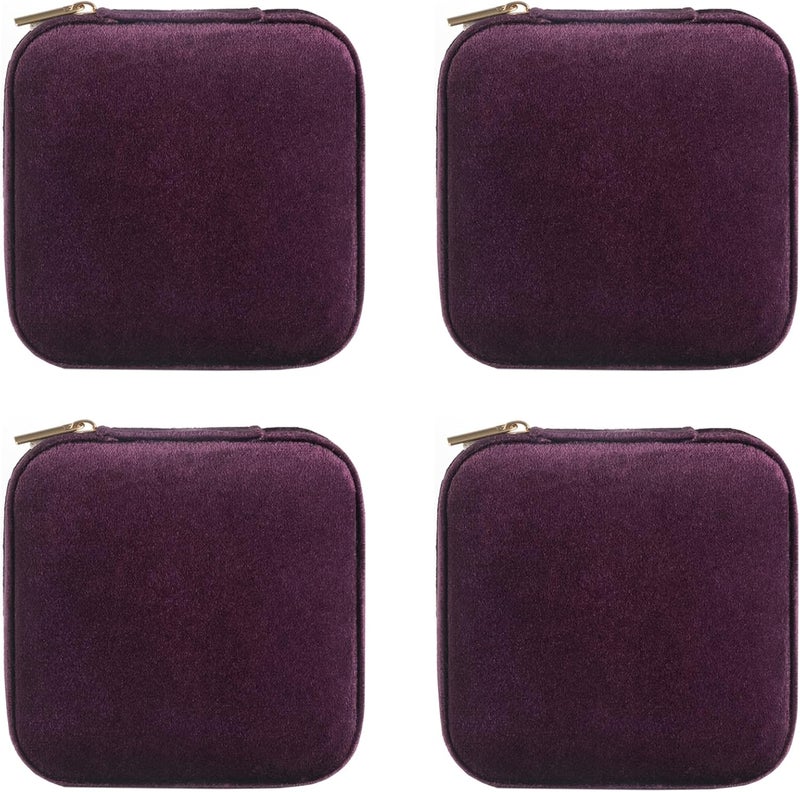 ZPROW Plush Velvet Travel Jewelry Case, Travel Jewelry Organizer, Jewelry Travel Case, Travel Jewelry Box, Small Jewelry Case, Jewelry Travel Box, Earring Organizer with Mirror - Purple 4packs - Image 1