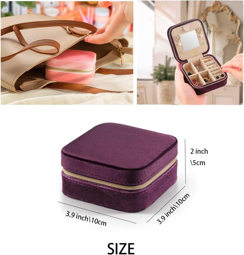 ZPROW Plush Velvet Travel Jewelry Case, Travel Jewelry Organizer, Jewelry Travel Case, Travel Jewelry Box, Small Jewelry Case, Jewelry Travel Box, Earring Organizer with Mirror - Purple 4packs - Image 5