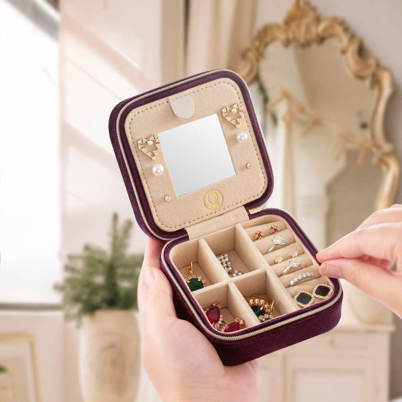 ZPROW Plush Velvet Travel Jewelry Case, Travel Jewelry Organizer, Jewelry Travel Case, Travel Jewelry Box, Small Jewelry Case, Jewelry Travel Box, Earring Organizer with Mirror - Purple 4packs - Image 2