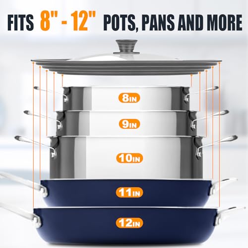 Walfos Universal Lid for Pots Pans and Skillets Walfos Tempered Glass Pan Lid with Heat Resistant Silicone Rim BPA Free Large Pot Lids Fits 8 to 12 Diameter Cookware DishwasherSafe Grey - Image 3