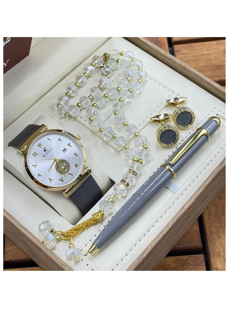 ووتش طقم ساعات رجالي مكون من ساعه وسبحه وكبك وقلم