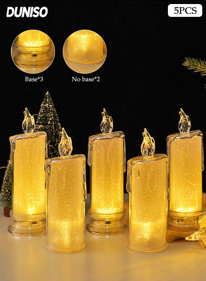 DUNISO 5Pcs LED Candle Light Set Simulated Tea Lights Transparent Crystal Candle Decorative Lamp Electric Fake Candle Light Set Battery Operated Flameless LED Candles Light for Festival Celebration, Home Decor, Wedding, Table Decor， Party - Image 1