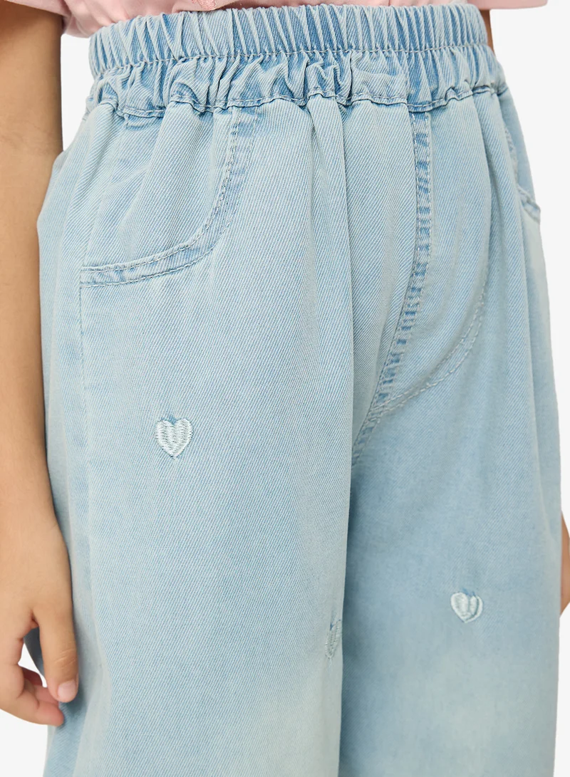 Pinata  Light Blue Embroidered Wide Leg Jeans for Women | Best Price UAE