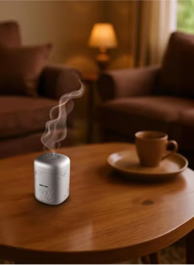 GREEN LION ASEEL Bakhour Incense Burner / Strong Fragrance Bakhoor/ Aesthetic Appearance / Wide Area Coverage / 120 sec Single Burning Time / 2 Min Auto Off / Type-C Charging Port / LED Indicator for Home Office and Car- Silver - Image 2