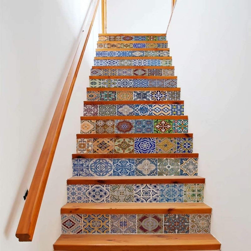 ARS Stair Sticker Decals Ceramic Tiles 13 Piece 3D DIY Staircase Wallpaper Wall Mural Home Decor Decoration Removable 39.3x7 - Image 1