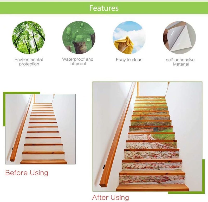 ARS Stair Sticker Decals Ceramic Tiles 13 Piece 3D DIY Staircase Wallpaper Wall Mural Home Decor Decoration Removable 39.3x7 - Image 4