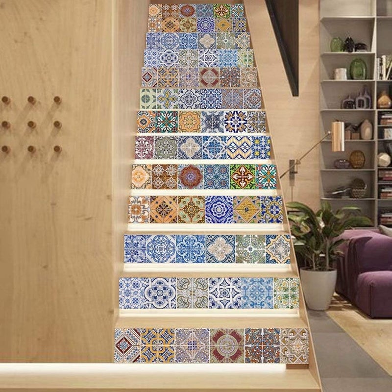 ARS Stair Sticker Decals Ceramic Tiles 13 Piece 3D DIY Staircase Wallpaper Wall Mural Home Decor Decoration Removable 39.3x7 - Image 2