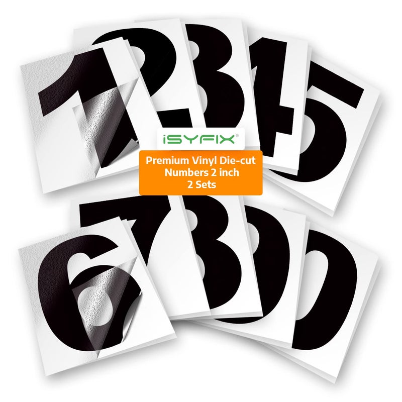 iSYFIX Black Vinyl Numbers Stickers â€“ 2 Inch Self Adhesive (2 Sets) Premium Decal Die Cut and PreSpaced for Mailbox, Signs, Window, Door, Cars, Trucks, Homes, Businesses, Address Numbers, Indoor or - Image 1