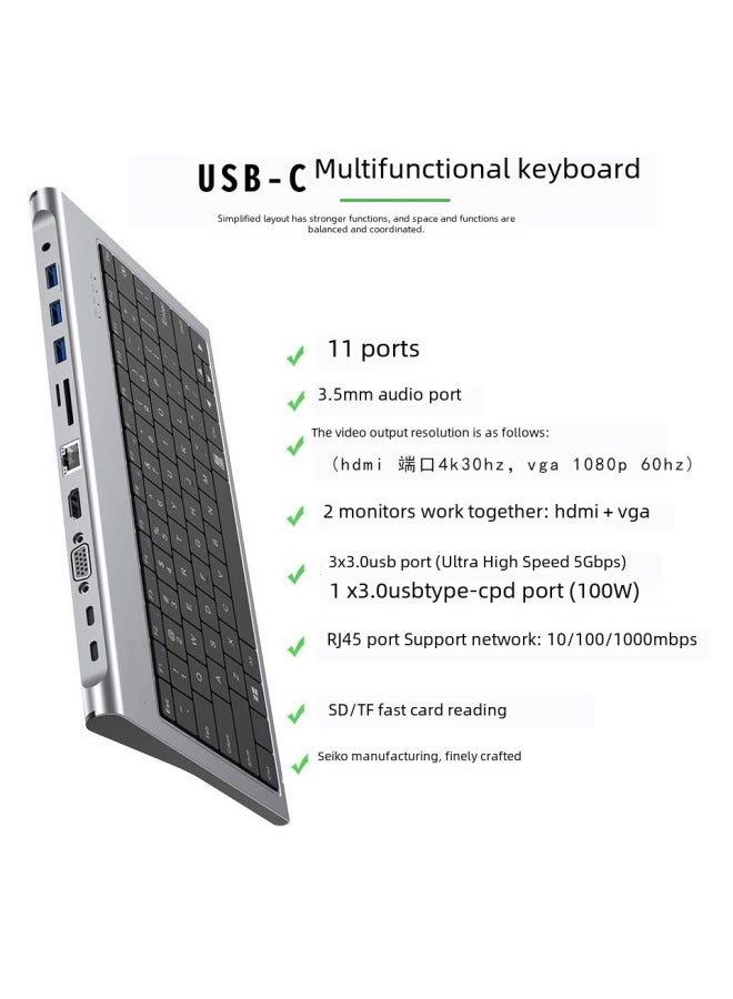 QGeeM Keyboard Expansion Dock 11 In 1typec Docking Station Multi-function Hub Laptop Phablet External - Image 2