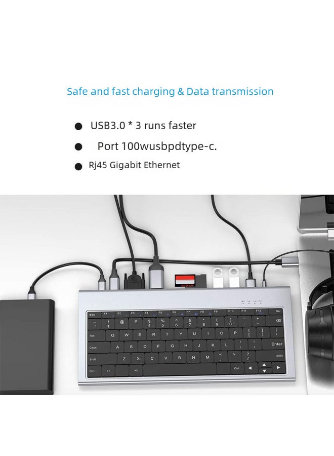 QGeeM Keyboard Expansion Dock 11 In 1typec Docking Station Multi-function Hub Laptop Phablet External - Image 5