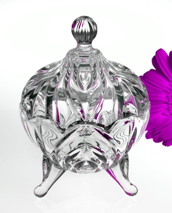STUDIOSILVERSMITHS 43640 PAVONE COLLECTION CRYSTAL FOOTED BOX WITH COVER