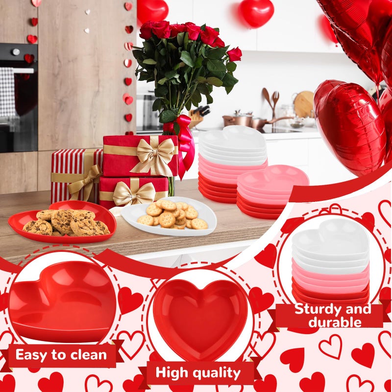 Demonwer 12 Pcs Valentine's Day Heart Bowls 5.5 Inch Heart Plastic Plates Red Pink and White Snack Dessert Dishes for Valentine's Day Party Decorations - Image 3
