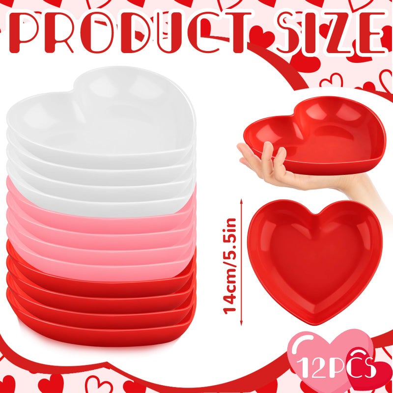 Demonwer 12 Pcs Valentine's Day Heart Bowls 5.5 Inch Heart Plastic Plates Red Pink and White Snack Dessert Dishes for Valentine's Day Party Decorations - Image 2