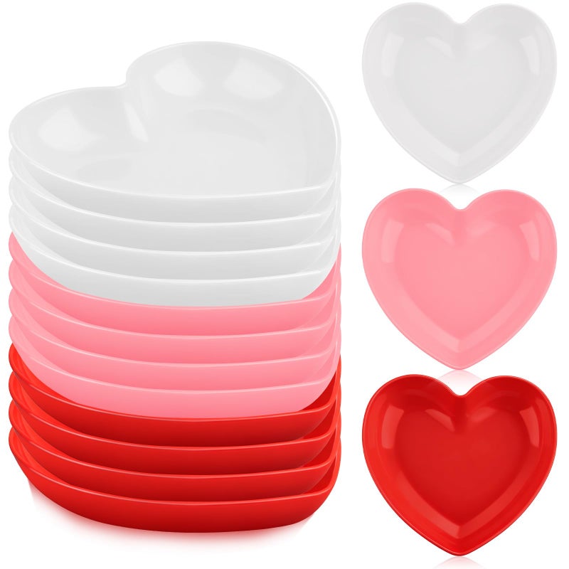 Demonwer 12 Pcs Valentine's Day Heart Bowls 5.5 Inch Heart Plastic Plates Red Pink and White Snack Dessert Dishes for Valentine's Day Party Decorations - Image 1