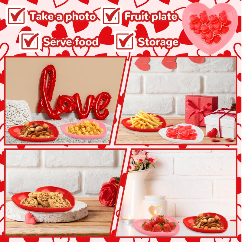 Demonwer 12 Pcs Valentine's Day Heart Bowls 5.5 Inch Heart Plastic Plates Red Pink and White Snack Dessert Dishes for Valentine's Day Party Decorations - Image 4