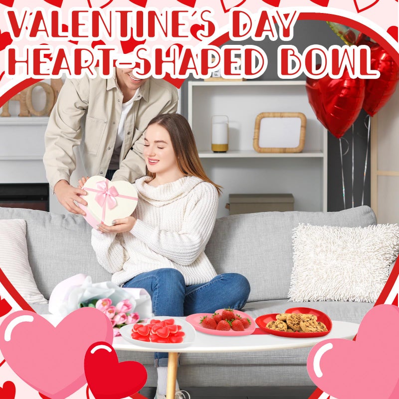 Demonwer 12 Pcs Valentine's Day Heart Bowls 5.5 Inch Heart Plastic Plates Red Pink and White Snack Dessert Dishes for Valentine's Day Party Decorations - Image 5