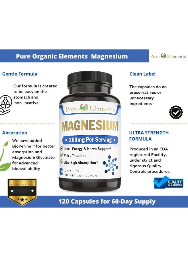 بيور إيلمنتس عناصر عضوية نقية جليسينات المغنيسيوم مع الثيانين والبوتاسيوم والفلفل الأسود - امتصاص عالي للغاية، 120 قيراط - Image 4