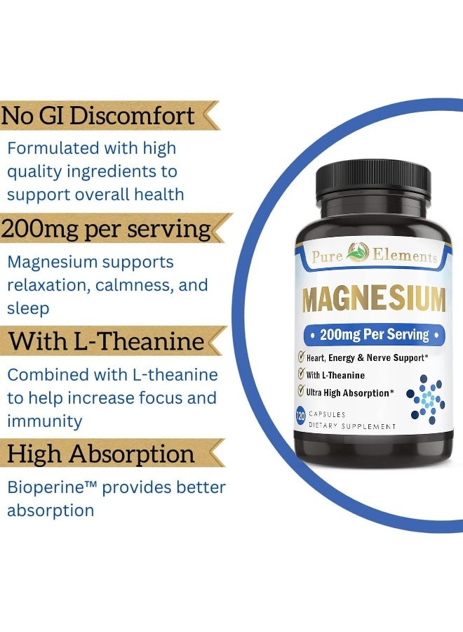 بيور إيلمنتس عناصر عضوية نقية جليسينات المغنيسيوم مع الثيانين والبوتاسيوم والفلفل الأسود - امتصاص عالي للغاية، 120 قيراط - Image 3