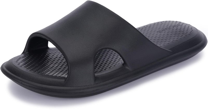 BRONAX Slippers for Women Men Soft Comfy Summer Non-slip House Shower Shoes Home Open Toe Recovery Slides Size 12 Quick Dry Indoor Bathroom Outdoor Beach Pool EVA Sole Sandals Black - Image 1