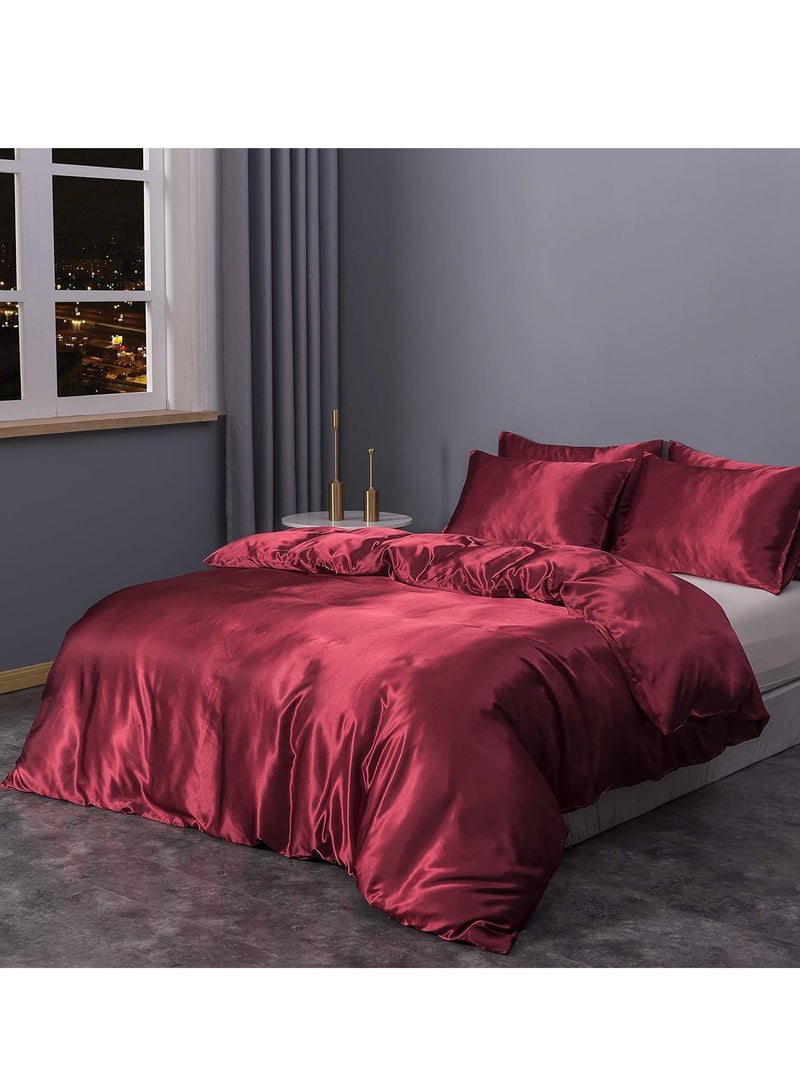 Bedding Duvet Cover Sets, 3 Pieces Satin Bedding Set, King Size Silky Duvet Covers Collection, 1x Cooling Duvet Cover 104x90 Inches and 2 Pillowcases, Comforter Not Included - Red  - Image 4